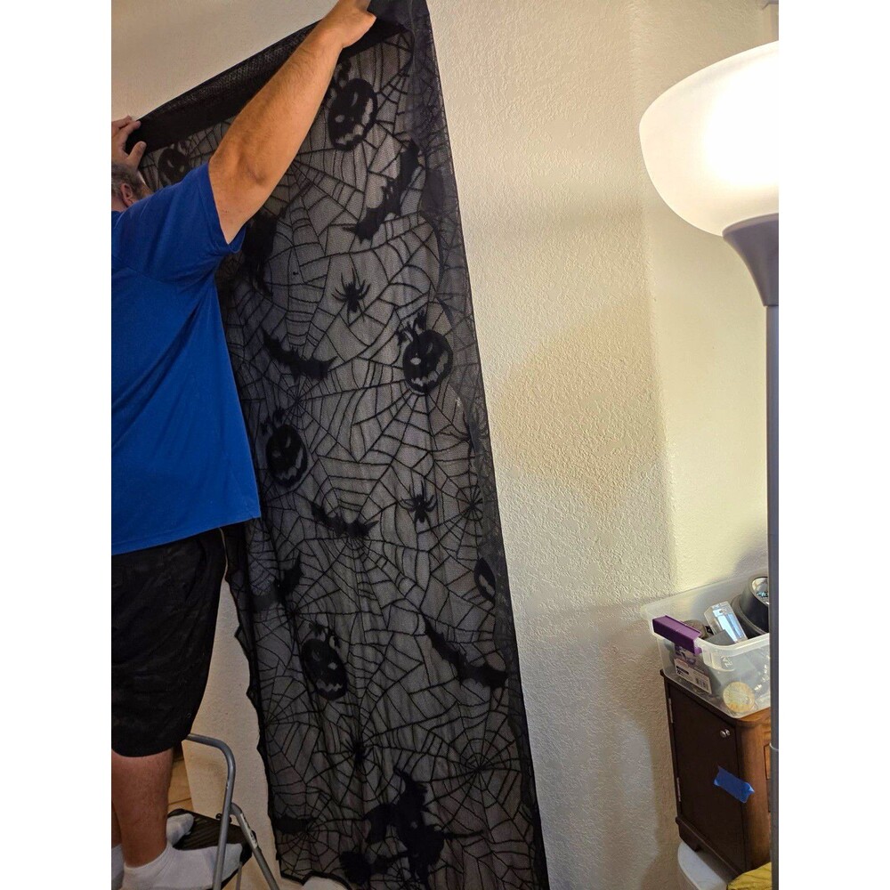 Black Sheer Spider Web Pattern Halloween Fabric, Width Less Than 45"